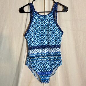 Tommy bahama // blue, white tie dye one piece swim suit asc1